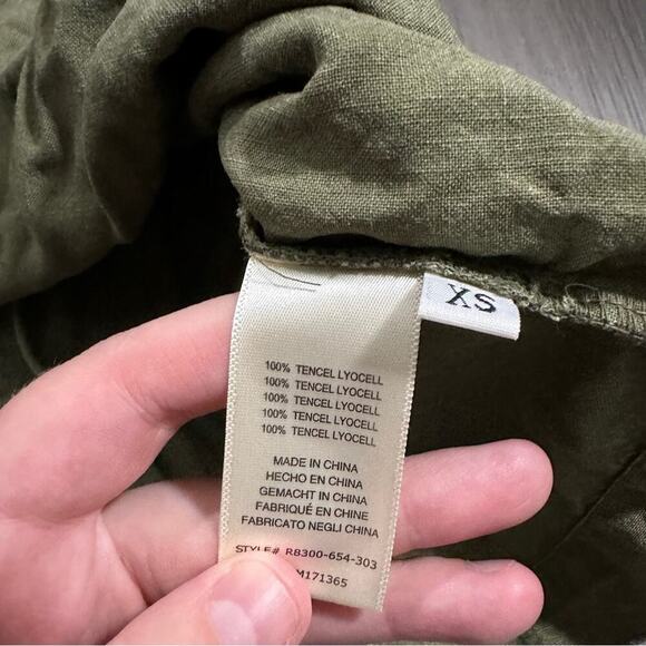 Anthropologie Cloth & Stone Olive Green Tencel Lyocell Utility Mini Dress Sz XS - Picture 8 of 10